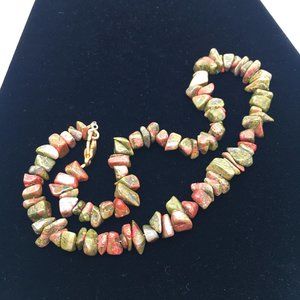 Chunky Watermelon Jasper Stone Necklace 16.5" Lobster Claw Strand Nature Vibes